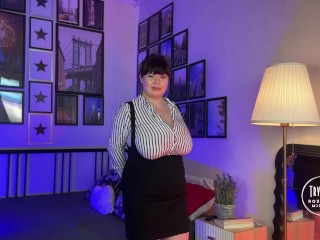 BBW tryhaul - curvy milf tries office clothes and hot dresses that show off curves and huge boobs