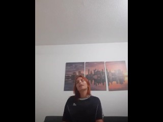 I ride my husband's cock in the living room of my house.