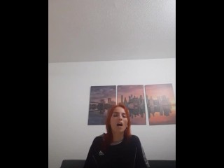 I ride my husband's cock in the living room of my house.