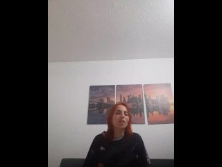 I ride my husband's cock in the living room of my house.