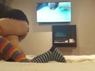 My friend dresses as a woman and sticks his cock in me, brunette, Latina, big ass, natural tits, big