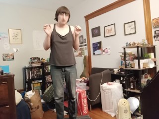 loser tgirl pisses its jeans and uses an onahole
