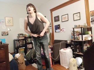 loser tgirl pisses its jeans and uses an onahole