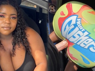 Big Booty Ebony Gets Fucked Through a Hole in Her Tight Gusher Shorts on Her Way to the Car Wash