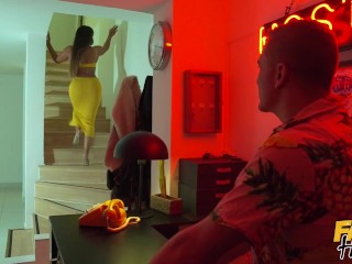 Fake Hostel - Thick Latina MOM and Slim TEEN have threesome at night