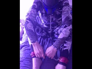 Self bondage chain leather collar feet