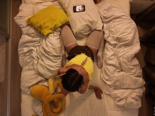 Your neighbor is plays with her tight pussy as u get ready for bed