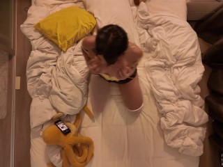 Your neighbor is plays with her tight pussy as u get ready for bed