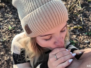 Schoolgirl took classmate to forest to show tits and pussy..but got dick in mouth