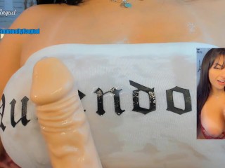 Sexy latina performing a hot blowjob with cum on boobs wearing the sexiest COSPLAYS EVER STAR WARS