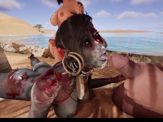 Blue Skinned Red Eyed Babe Take Cum In Mouth And Ass