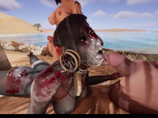 Blue Skinned Red Eyed Babe Take Cum In Mouth And Ass