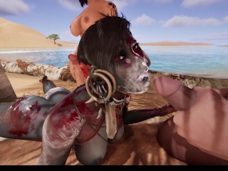 Blue Skinned Red Eyed Babe Take Cum In Mouth And Ass