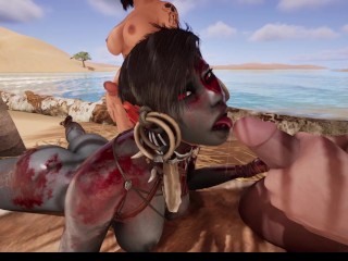 Blue Skinned Red Eyed Babe Take Cum In Mouth And Ass