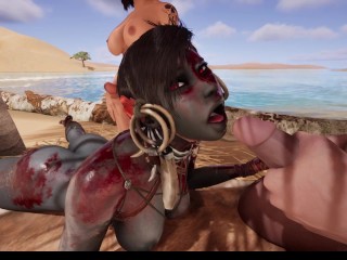 Blue Skinned Red Eyed Babe Take Cum In Mouth And Ass