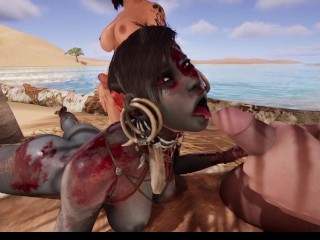 Blue Skinned Red Eyed Babe Take Cum In Mouth And Ass