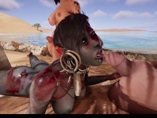 Blue Skinned Red Eyed Babe Take Cum In Mouth And Ass