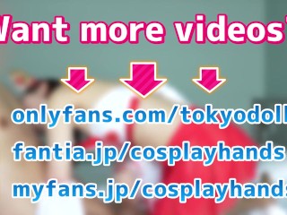 Japanese girls cosplaying as a fox shrine maiden gives a guy a handjob and intercrural sex.