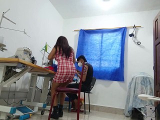 Whore calls her boyfriend to fuck her at work and says she fucks even the boss