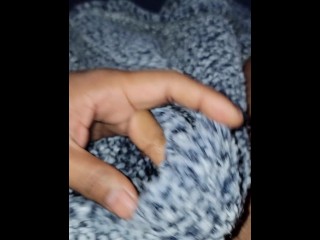 Pissing in blanket and soft dick cums from  piss rubbing