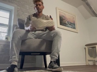 Sweaty feet and big dick stroking