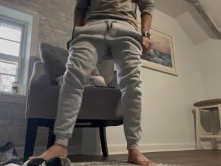 Sweaty feet and big dick stroking