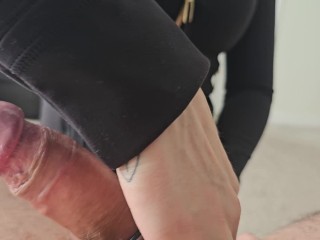 Sensual handjob with tight cock ring