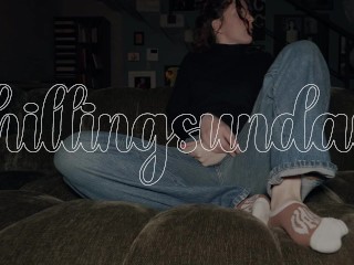 cute college girl home alone moaning on the parents sofa - little arden