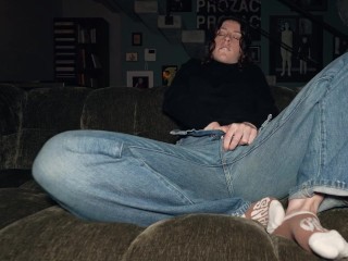 cute college girl home alone moaning on the parents sofa - little arden