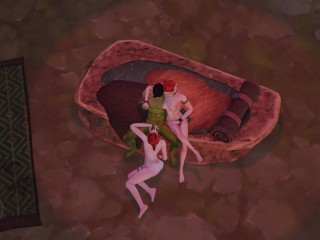 Orc and 2 elven girls ffm, sex in a cave, blowjob2, p4
