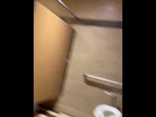 Quick public fuck in a casino bathroom interrupted by stranger