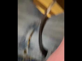 Quick public fuck in a casino bathroom interrupted by stranger