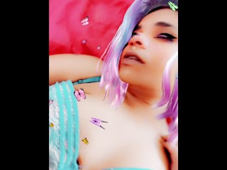 japan cosplay purple pink wig ebony tongue out