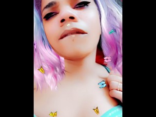 japan cosplay purple pink wig ebony tongue out