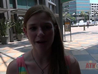 Out on the town with Lara Brookes, then getting naked and touching her pink pussy