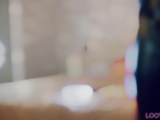 POV huge cumshot from milking and high heels trampling in shiny leggings