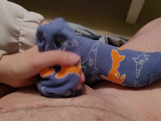 Socksjob with Blue and Orange Shark socks - Onlyfans Mistress Darkshine