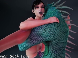 Lizard fucks a pretty girl in all holes