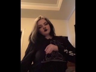 Chubby Goth Girl Plays With and Tastes Her Pussy
