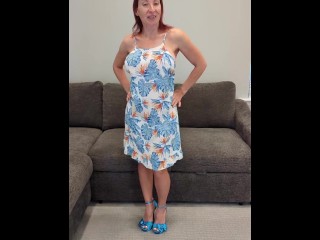 Tropical Dress with Blue Heels