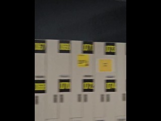 Risky public masturbation in gym locker room, huge uncut twink dick