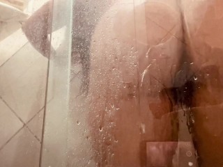 Girl being filmed while taking a shower, showing off her hairy pussy.  What she likes to do most is