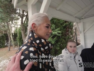 SWAP4K. A lovely forest hike ended up as a hard threesome with 2 girls and 1 cuckold