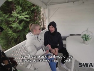 SWAP4K. A lovely forest hike ended up as a hard threesome with 2 girls and 1 cuckold