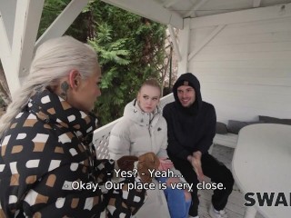 SWAP4K. A lovely forest hike ended up as a hard threesome with 2 girls and 1 cuckold