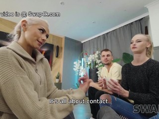 SWAP4K. A lovely forest hike ended up as a hard threesome with 2 girls and 1 cuckold