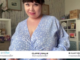 Huge Boobs BBW Milf Roxanne Miller plays with her huge tits for your cock in close up