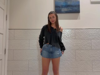 Shy Slutty Brunette Can’t Help but Flash You in a Public Bathroom