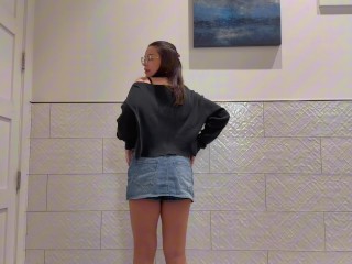 Shy Slutty Brunette Can’t Help but Flash You in a Public Bathroom