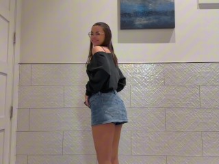 Shy Slutty Brunette Can’t Help but Flash You in a Public Bathroom